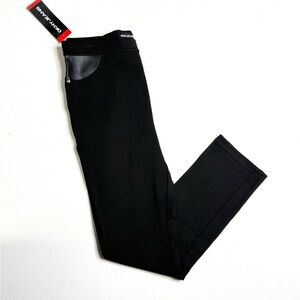 DKNY Jeans Black Ponte Pants Faux Leather Mid Rise Stretch Size Medium NWT